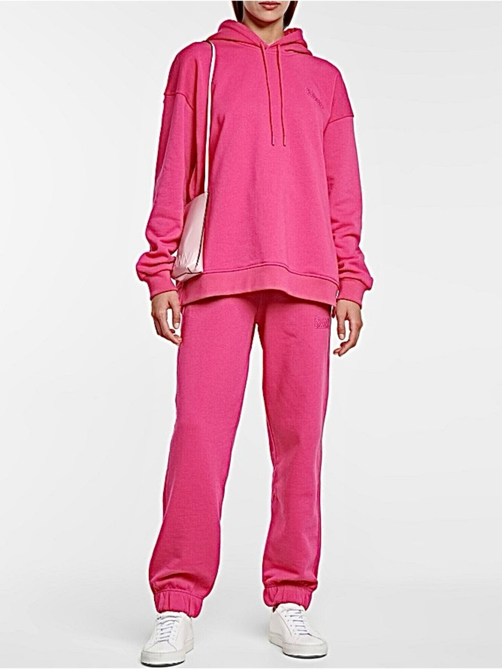 GANNI software isoli elasticated pants in shocking pink thick sweatpants
